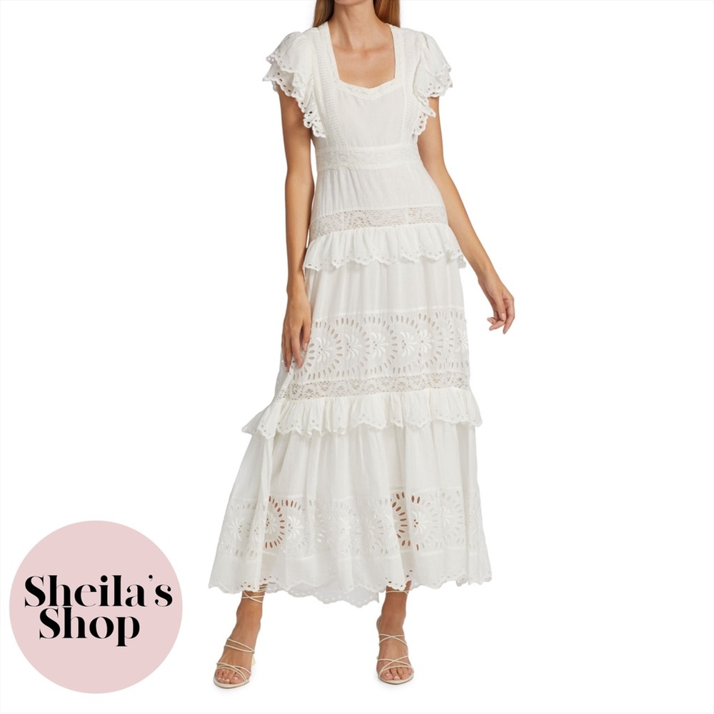 NWT LoveShackFancy Rinny Tiered White Lace Maxi Dress Women’s Size 0
